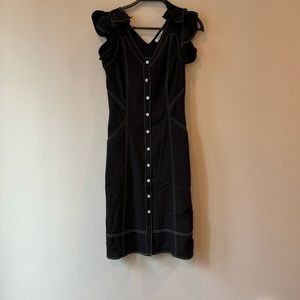 Farrow, Need Supply Midi Black Button Up Dress with Ruffles
